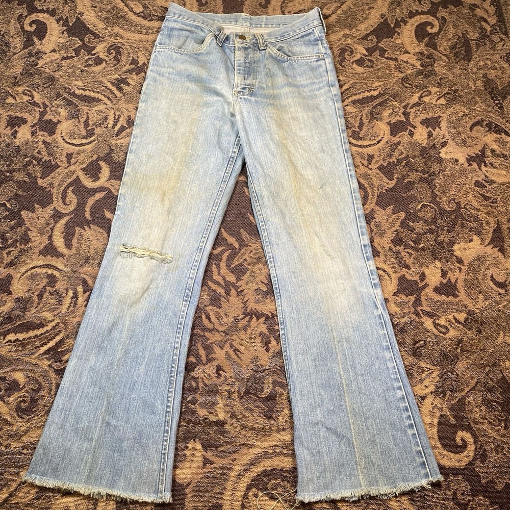 Vtg Lee USA Union Made Set Denim Sanforized Womens Size 28x29 Flare Hippie